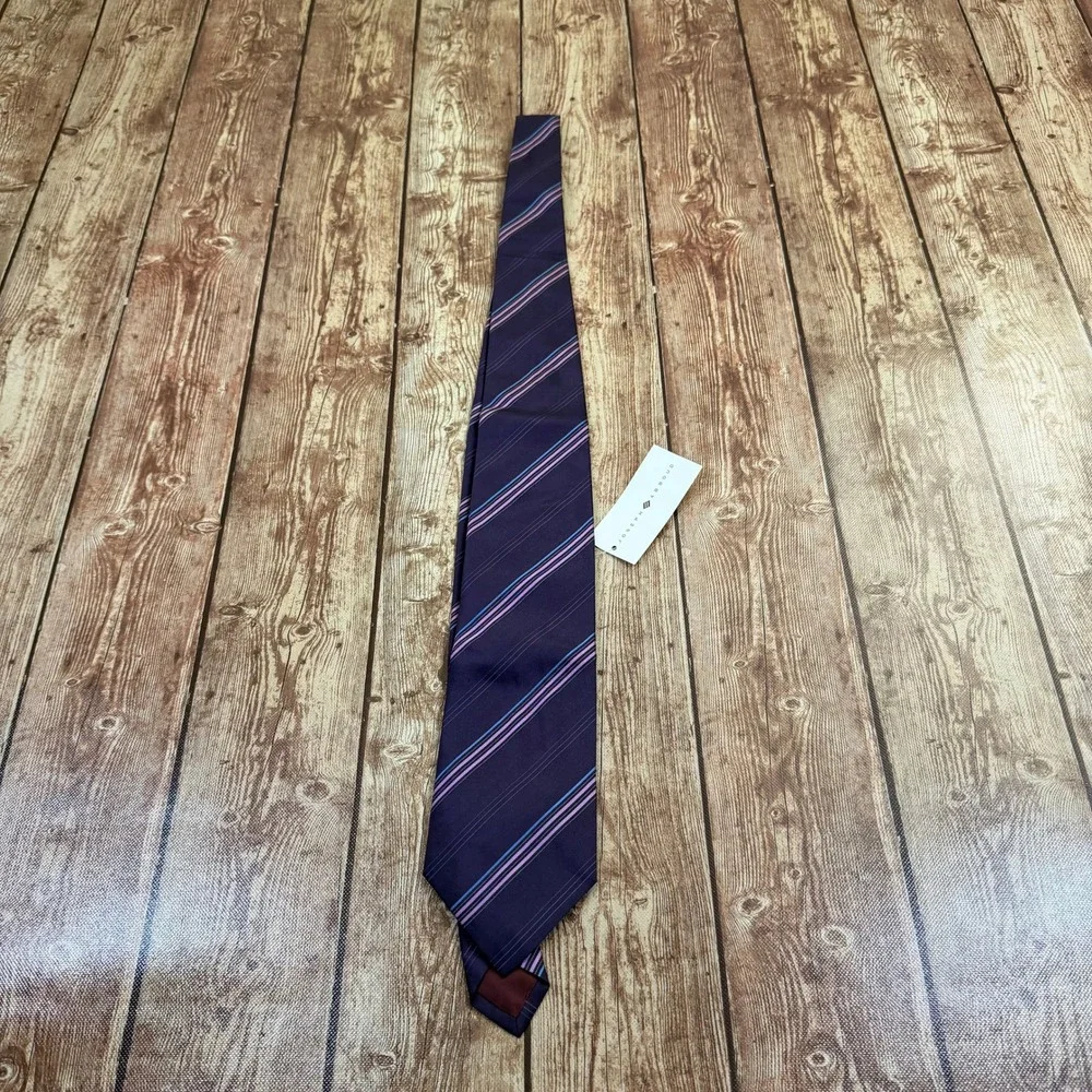 Joseph Abboud J31W01 Necktie Mens One Size Purple Striped Silk Italy